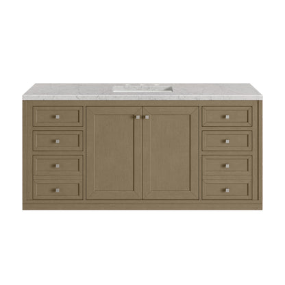 James Martin Vanities Chicago 60" Walnut Whisper Single Vanity With 3cm Eternal Jasmine Pearl Silestone Top