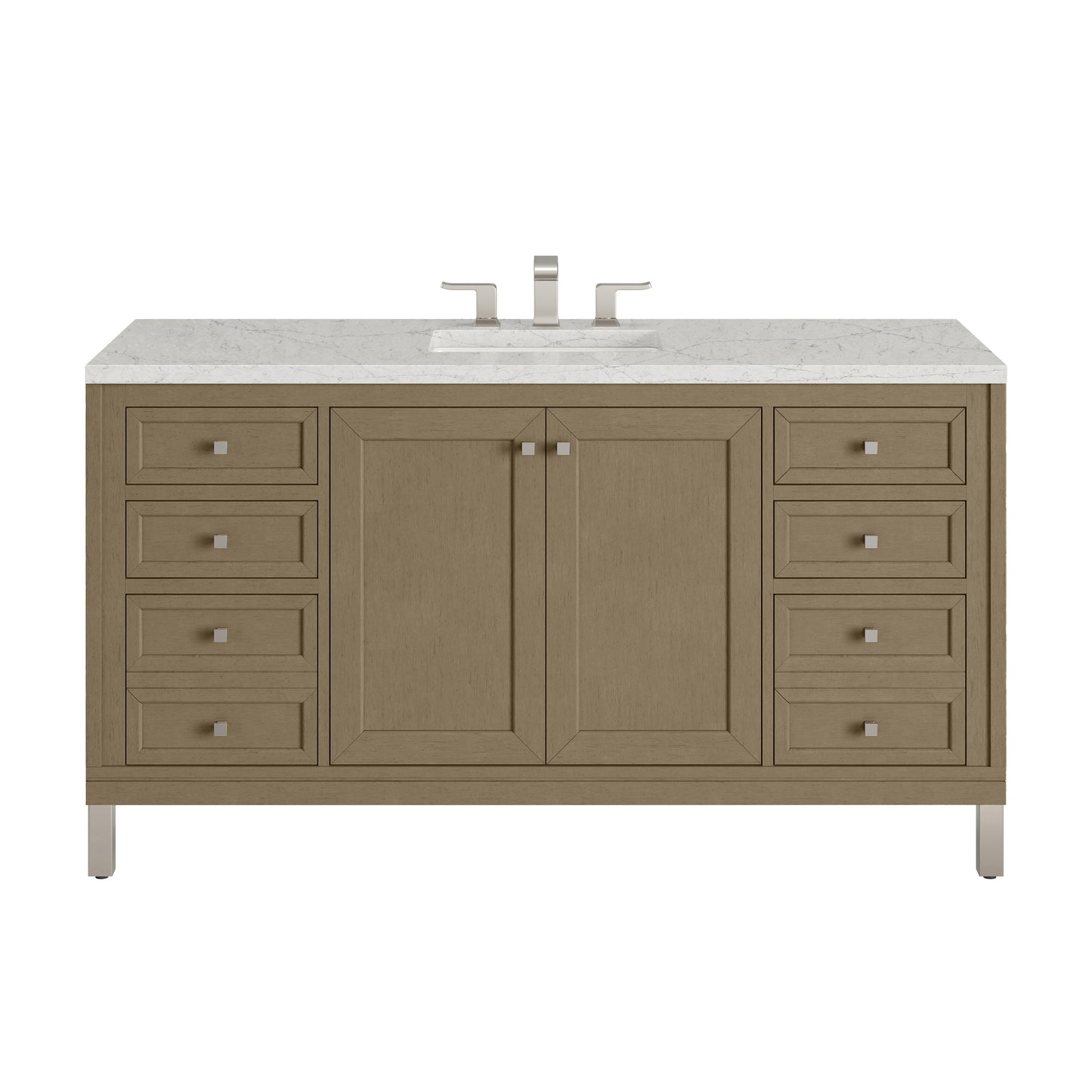 James Martin Vanities Chicago 60" Walnut Whisper Single Vanity With 3cm Eternal Jasmine Pearl Silestone Top With FreePower Wireless Charger