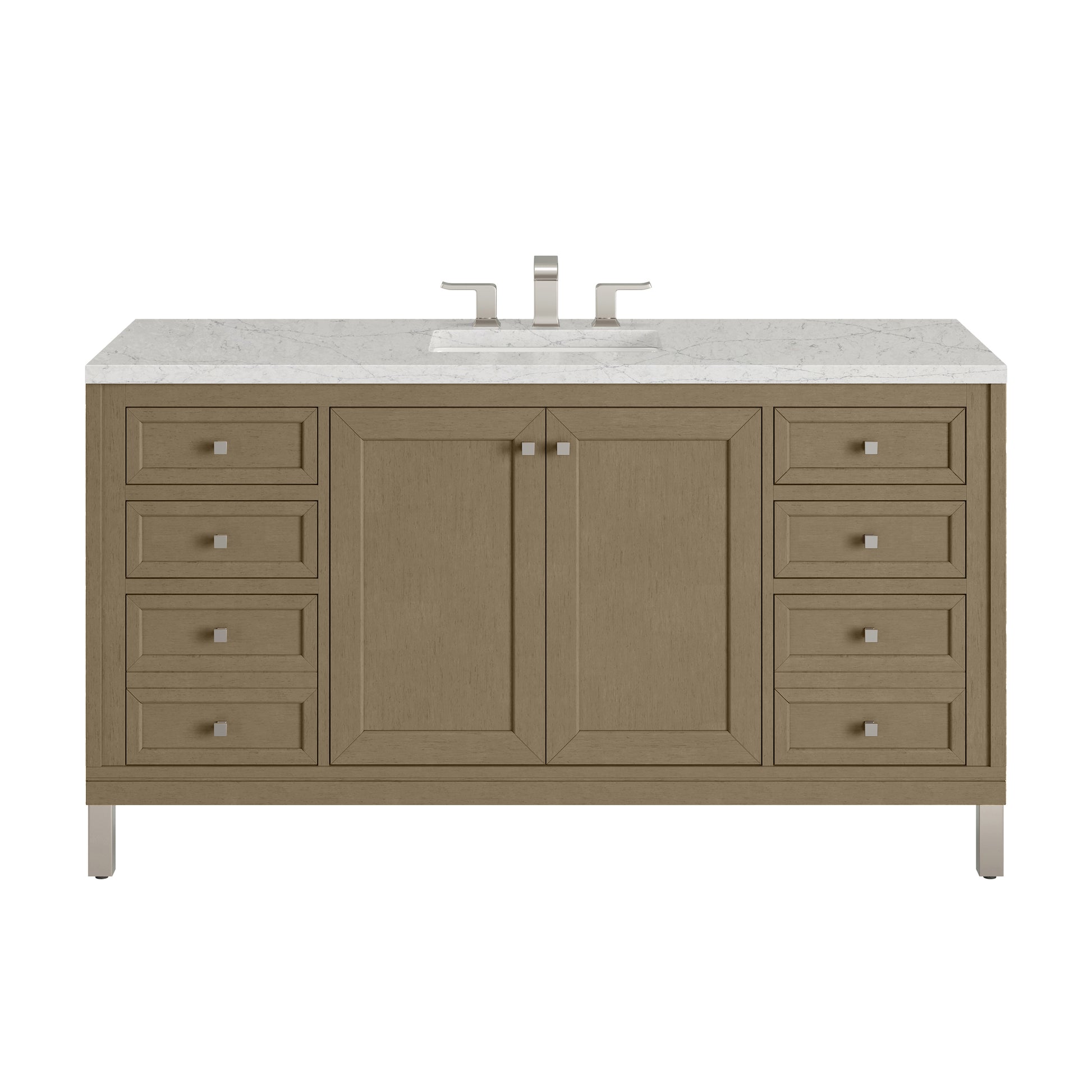 James Martin Vanities Chicago 60" Walnut Whisper Single Vanity With 3cm Eternal Jasmine Pearl Silestone Top With FreePower Wireless Charger