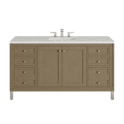 James Martin Vanities Chicago 60" Walnut Whisper Single Vanity With 3cm Eternal Jasmine Pearl Silestone Top With FreePower Wireless Charger