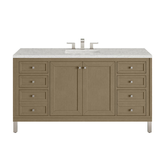 James Martin Vanities Chicago 60" Walnut Whisper Single Vanity With 3cm Eternal Jasmine Pearl Silestone Top