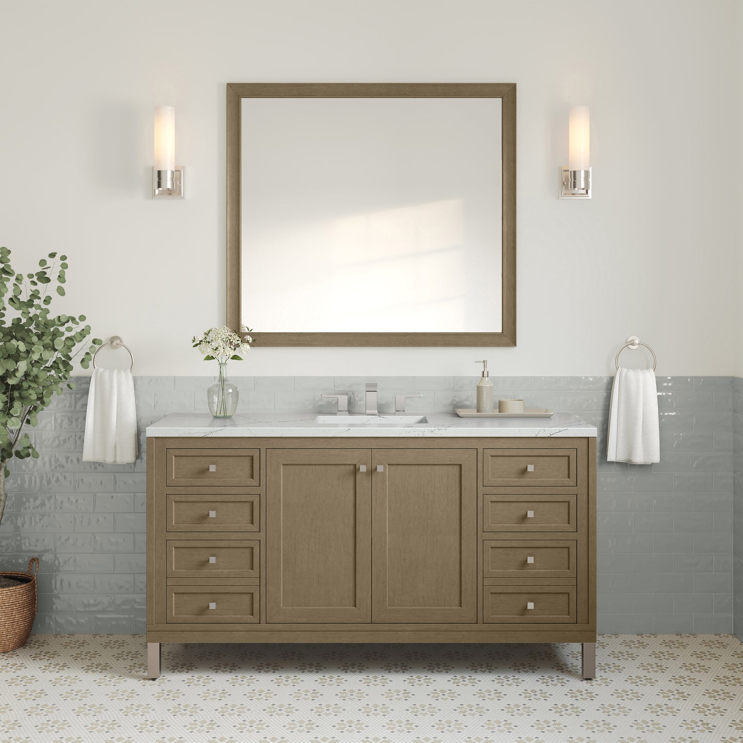 James Martin Vanities Chicago 60" Walnut Whisper Single Vanity With 3cm Ethereal Noctis Silestone Top