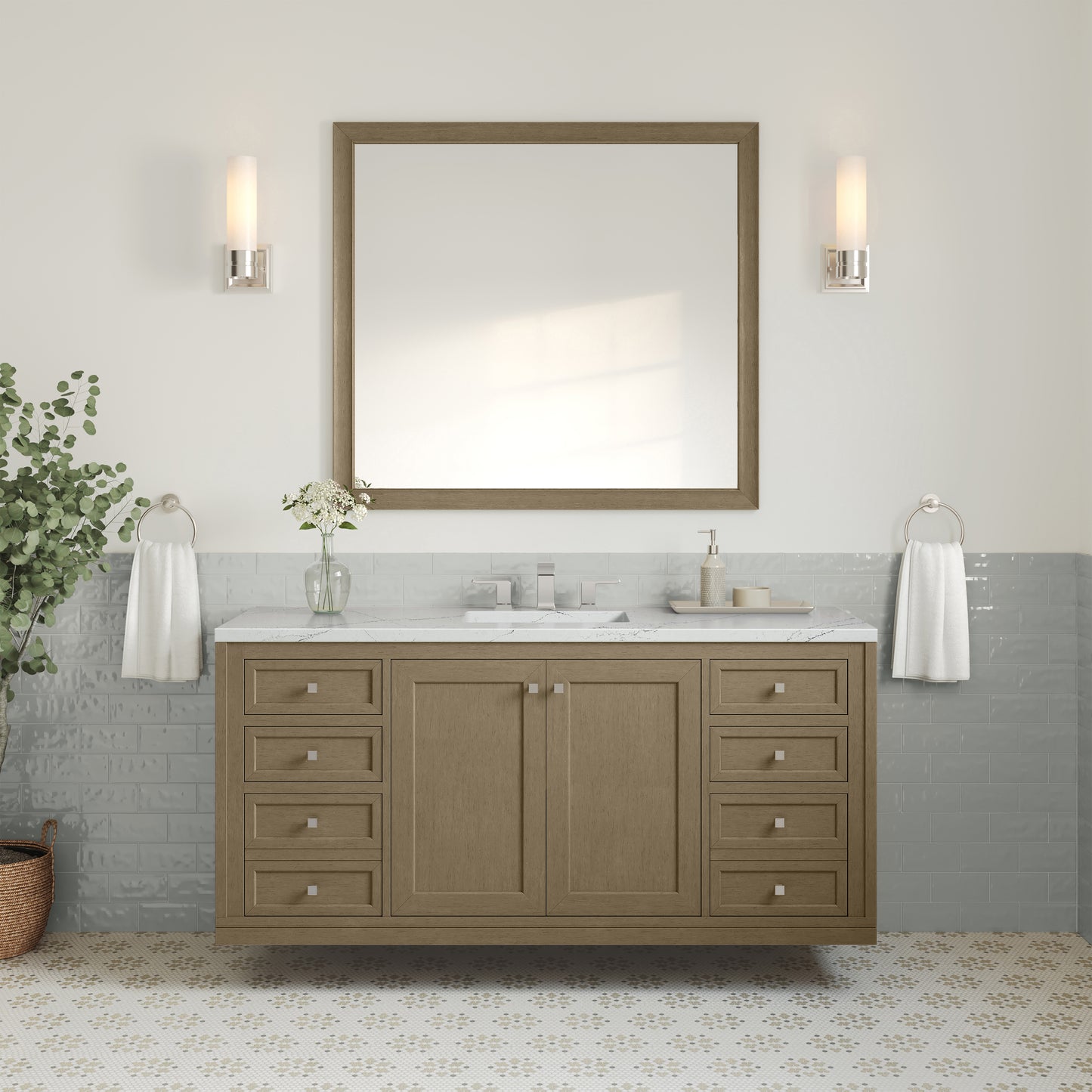 James Martin Vanities Chicago 60" Walnut Whisper Single Vanity With 3cm Ethereal Noctis Silestone Top