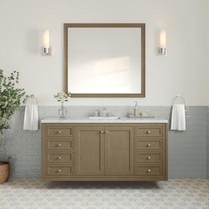 James Martin Vanities Chicago 60" Walnut Whisper Single Vanity With 3cm Ethereal Noctis Silestone Top With FreePower Wireless Charger
