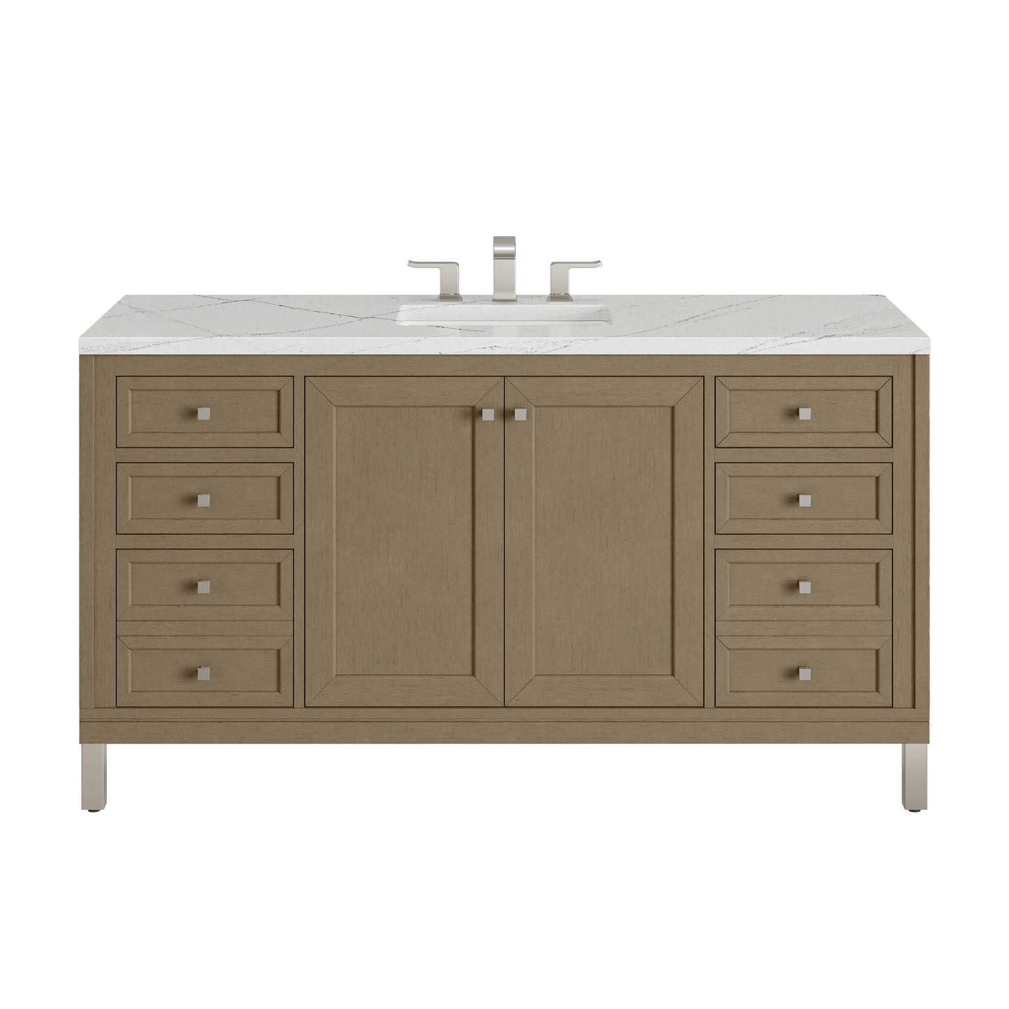 James Martin Vanities Chicago 60" Walnut Whisper Single Vanity With 3cm Ethereal Noctis Silestone Top With FreePower Wireless Charger