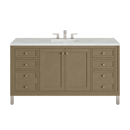 James Martin Vanities Chicago 60" Walnut Whisper Single Vanity With 3cm Ethereal Noctis Silestone Top With FreePower Wireless Charger