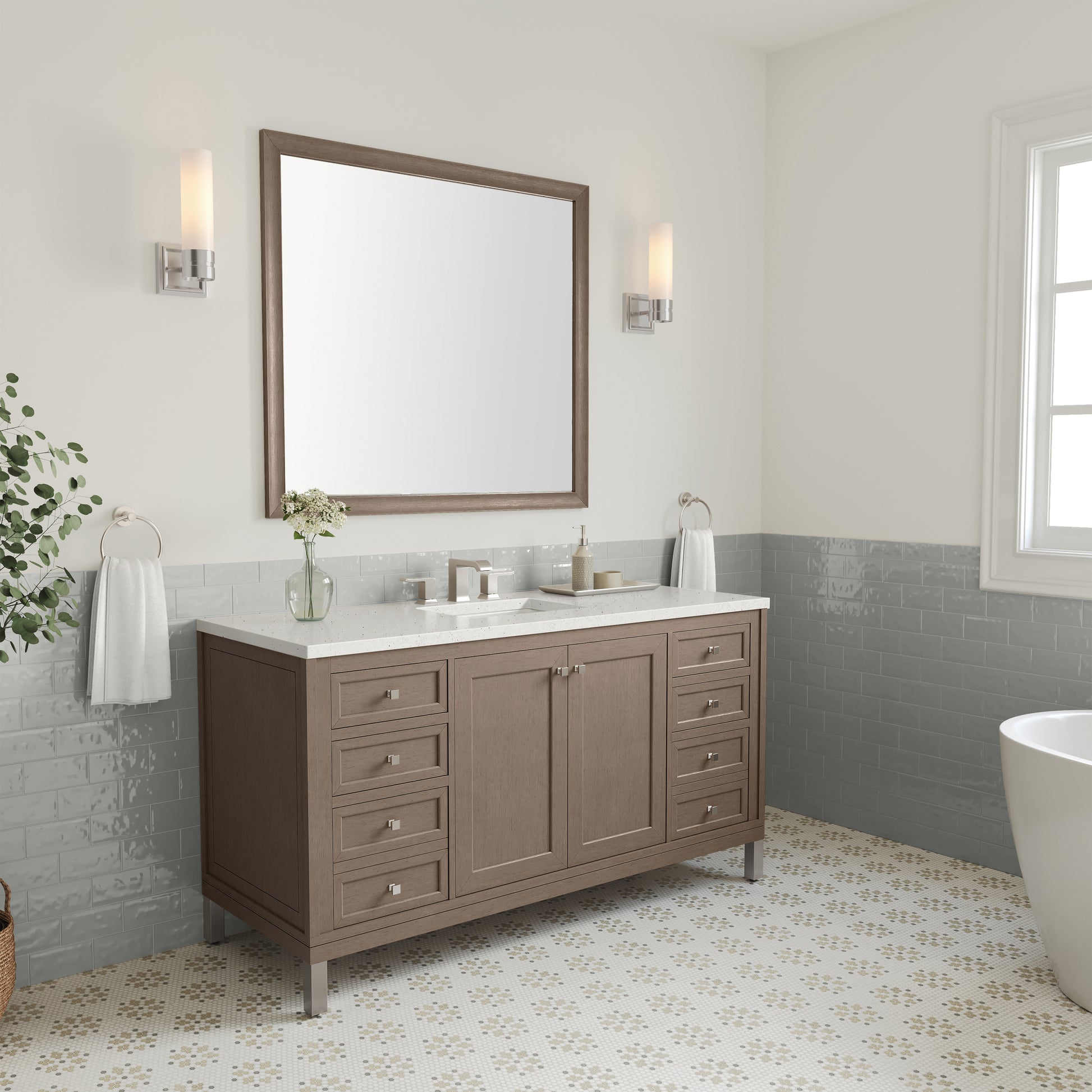 James Martin Vanities Chicago 60" Walnut Whisper Single Vanity With 3cm Lime Delight Silestone Top