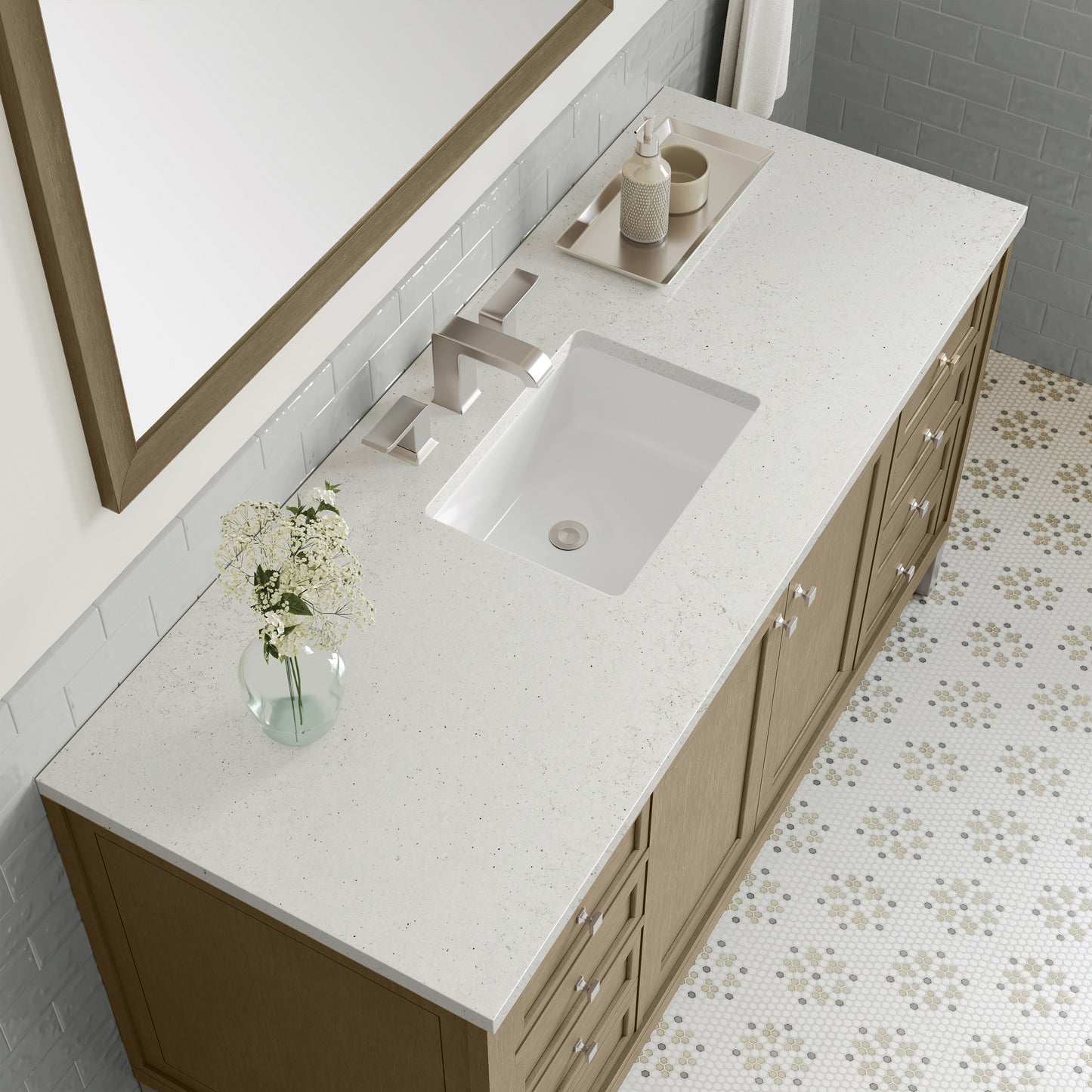 James Martin Vanities Chicago 60" Walnut Whisper Single Vanity With 3cm Lime Delight Silestone Top