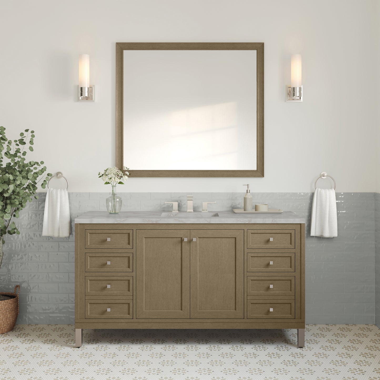 James Martin Vanities Chicago 60" Walnut Whisper Single Vanity With 3cm Victorian Silver Silestone Top