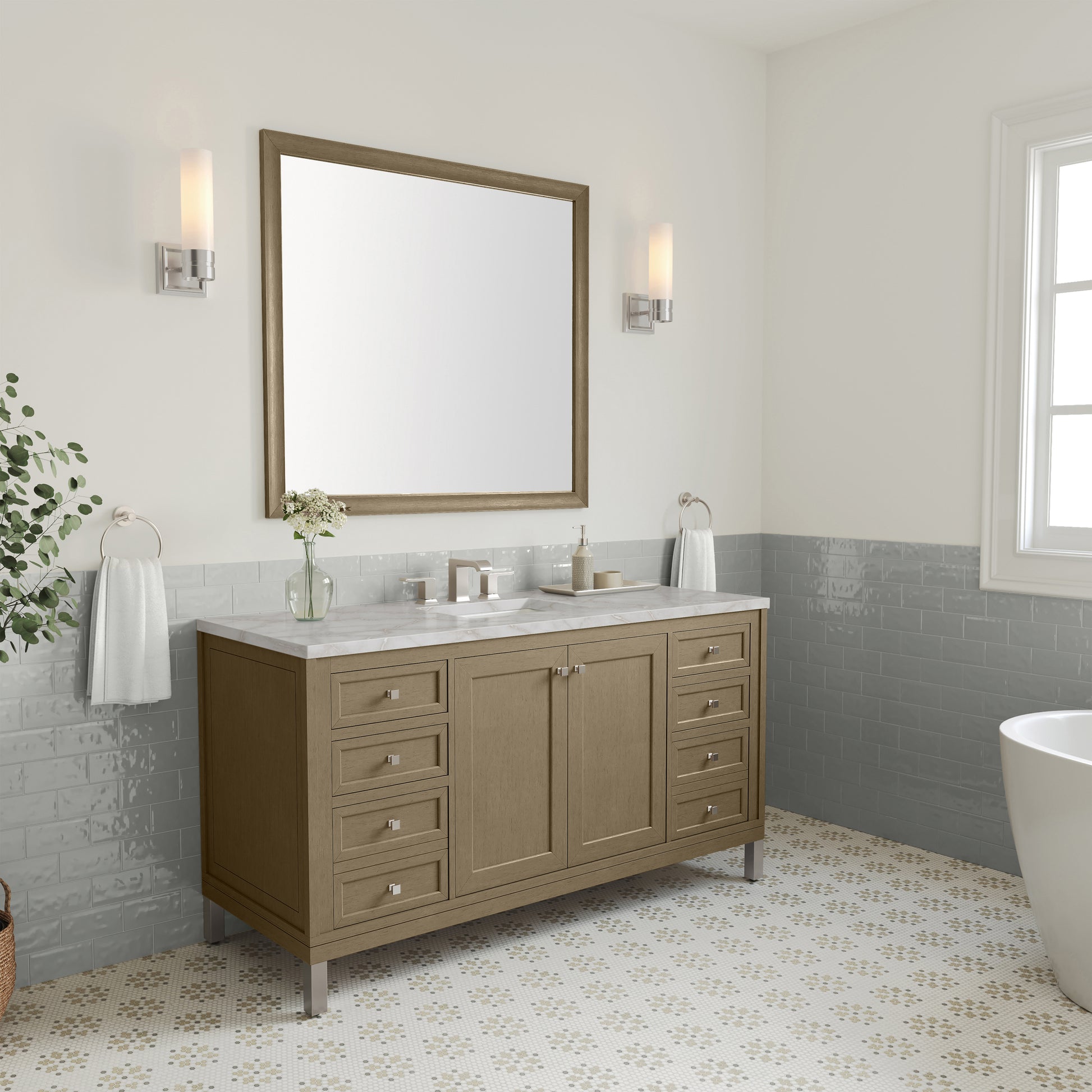 James Martin Vanities Chicago 60" Walnut Whisper Single Vanity With 3cm Victorian Silver Silestone Top