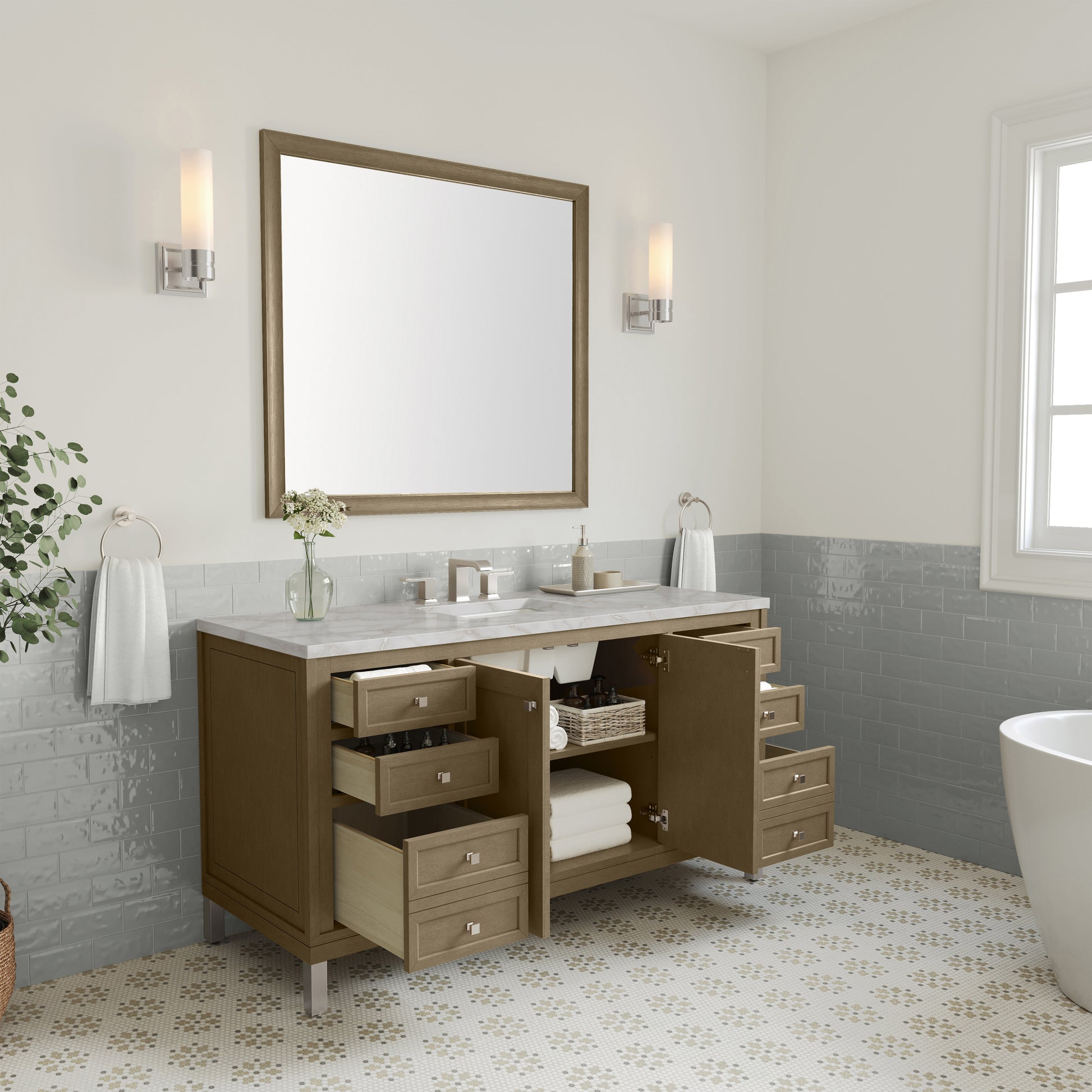 James Martin Vanities Chicago 60" Walnut Whisper Single Vanity With 3cm Victorian Silver Silestone Top