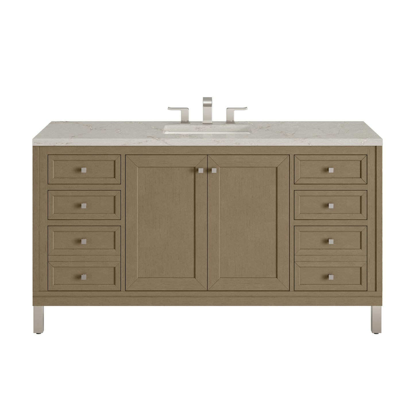 James Martin Vanities Chicago 60" Walnut Whisper Single Vanity With 3cm Victorian Silver Silestone Top With FreePower Wireless Charger
