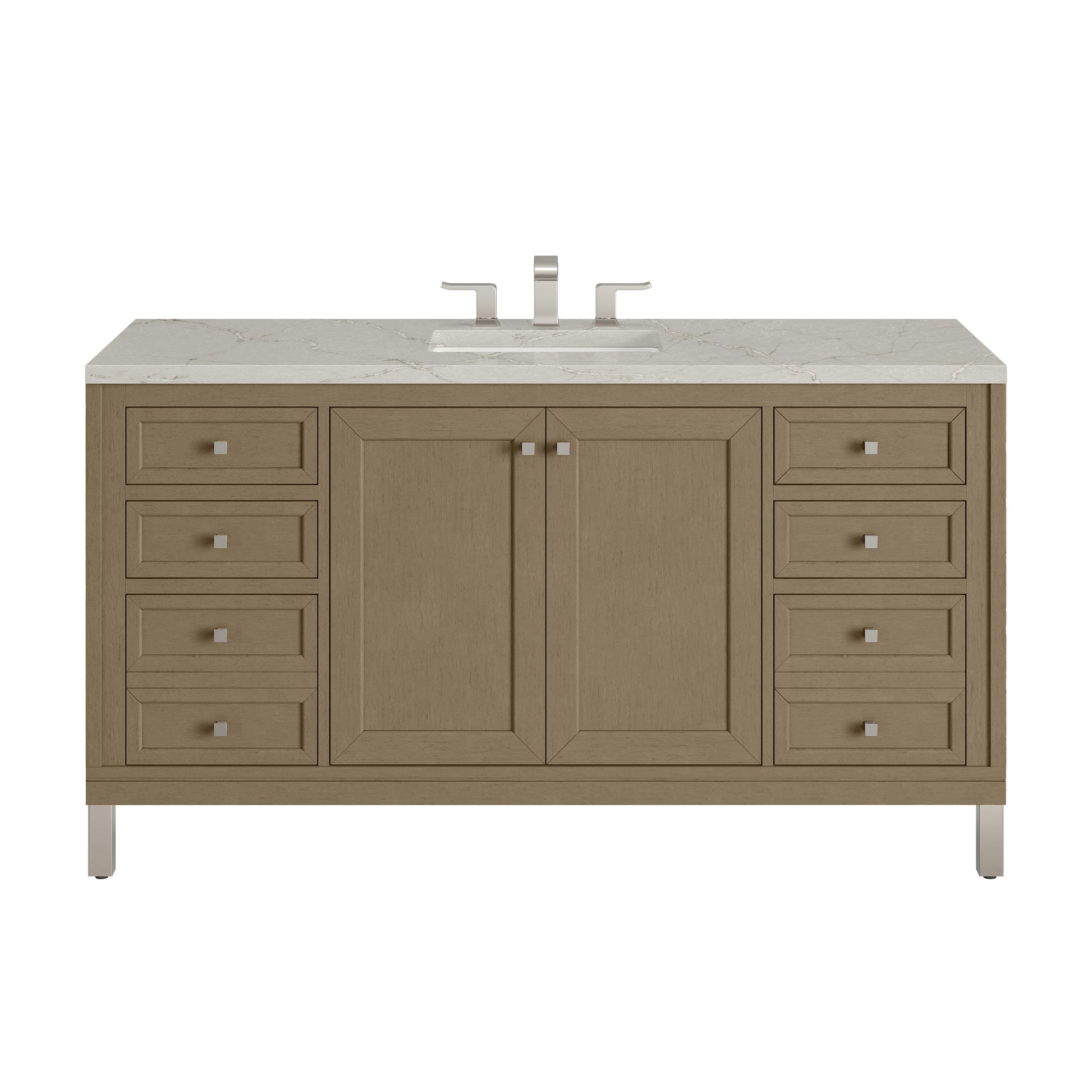 James Martin Vanities Chicago 60" Walnut Whisper Single Vanity With 3cm Victorian Silver Silestone Top With FreePower Wireless Charger
