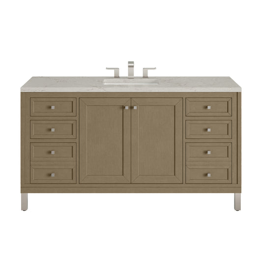 James Martin Vanities Chicago 60" Walnut Whisper Single Vanity With 3cm Victorian Silver Silestone Top