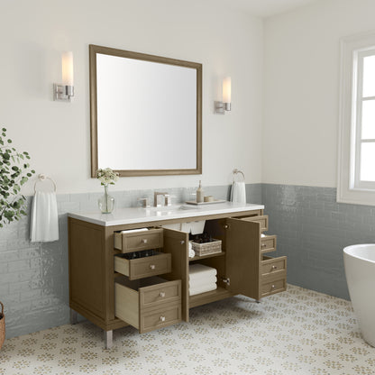 James Martin Vanities Chicago 60" Walnut Whisper Single Vanity With 3cm White Zeus Silestone Top