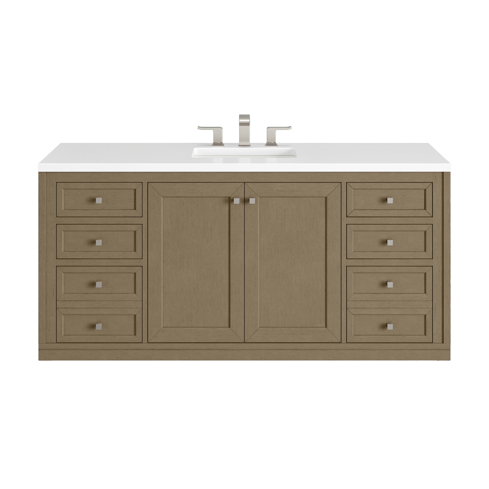 James Martin Vanities Chicago 60" Walnut Whisper Single Vanity With 3cm White Zeus Silestone Top