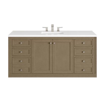 James Martin Vanities Chicago 60" Walnut Whisper Single Vanity With 3cm White Zeus Silestone Top