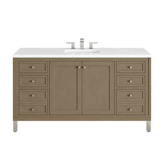 James Martin Vanities Chicago 60" Walnut Whisper Single Vanity With 3cm White Zeus Silestone Top