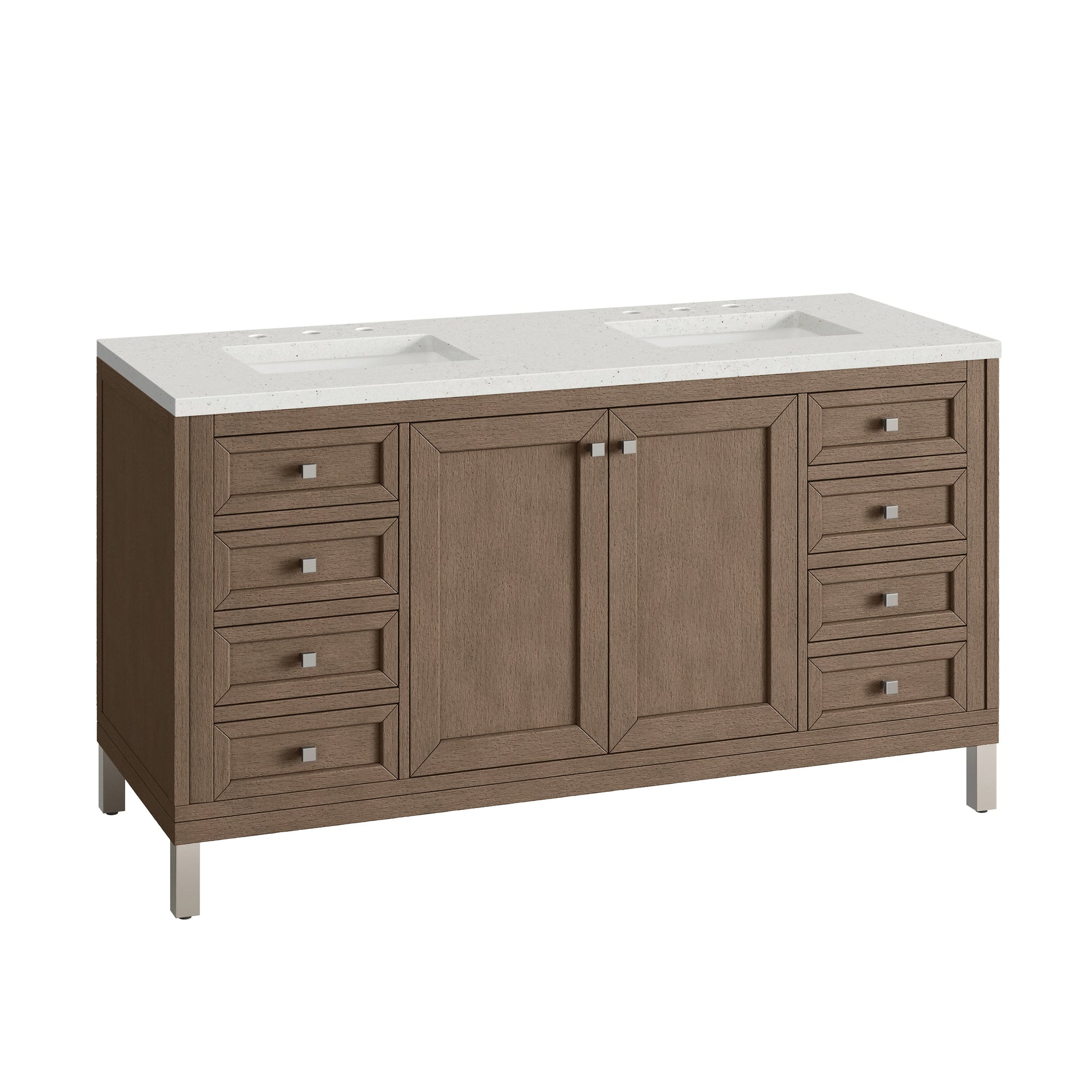 James Martin Vanities Chicago 60" Whitewashed Walnut Double Vanity With 3 cm Lime Delight Quartz Top