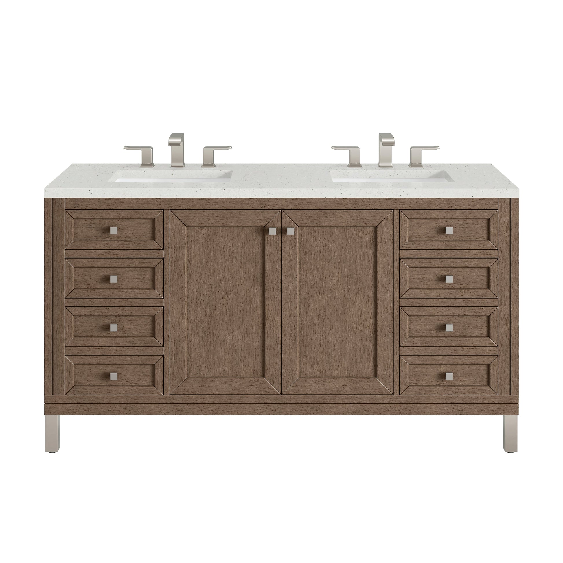 James Martin Vanities Chicago 60" Whitewashed Walnut Double Vanity With 3 cm Lime Delight Quartz Top