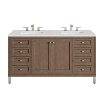 James Martin Vanities Chicago 60" Whitewashed Walnut Double Vanity With 3 cm Lime Delight Quartz Top