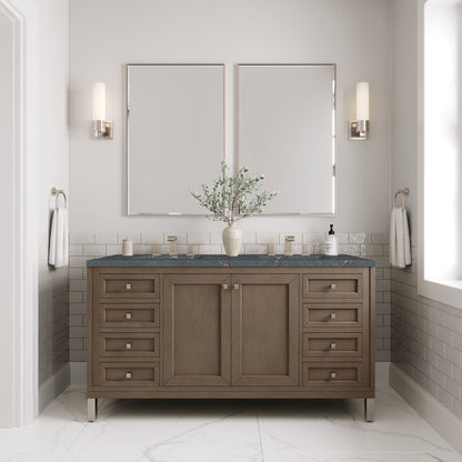 James Martin Vanities Chicago 60" Whitewashed Walnut Double Vanity With 3 cm Parisien Bleu Quartz Top