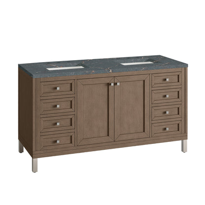 James Martin Vanities Chicago 60" Whitewashed Walnut Double Vanity With 3 cm Parisien Bleu Quartz Top