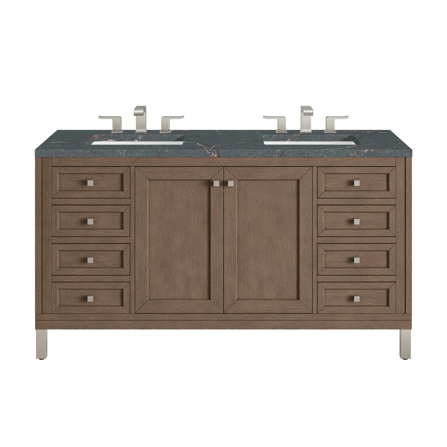 James Martin Vanities Chicago 60" Whitewashed Walnut Double Vanity With 3 cm Parisien Bleu Quartz Top