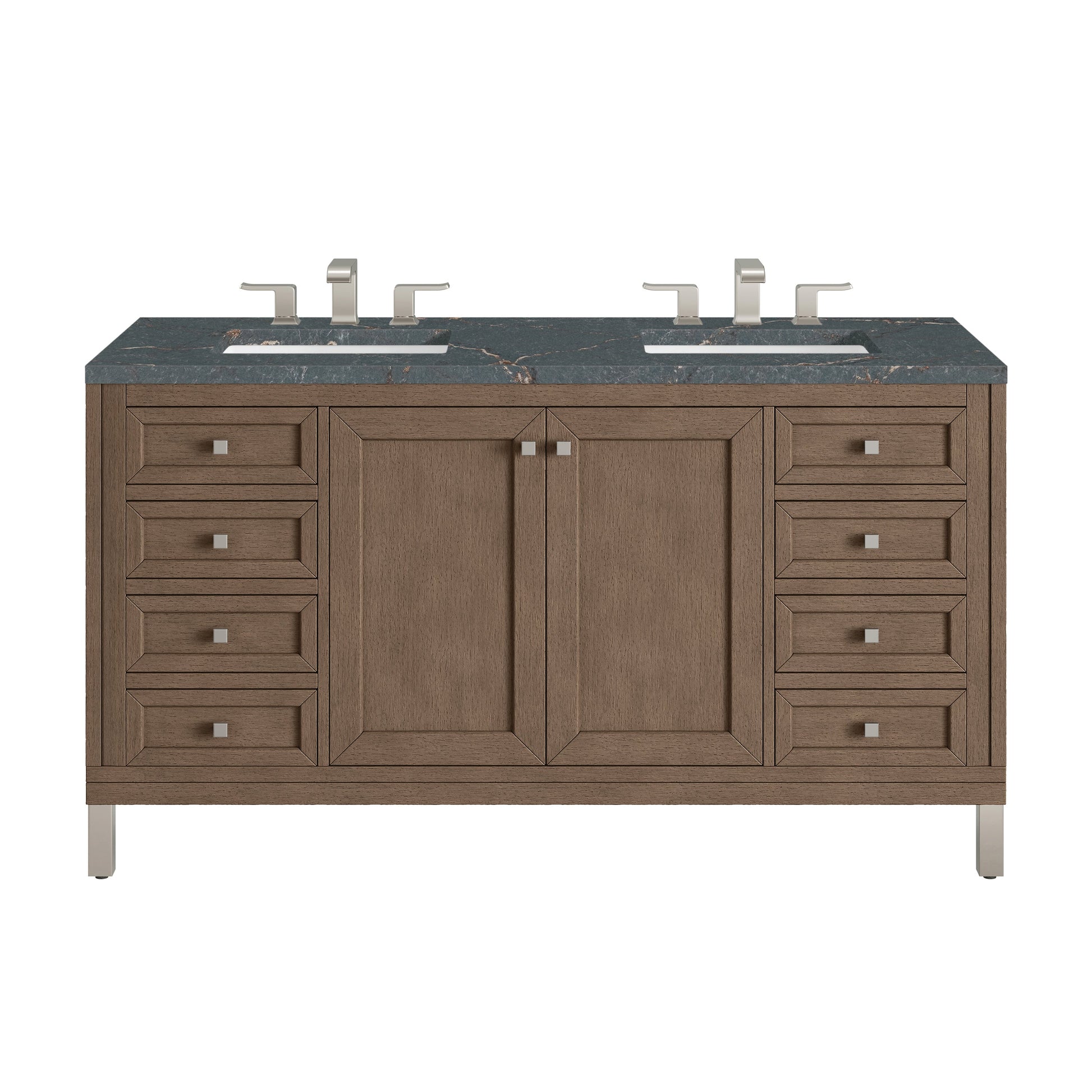 James Martin Vanities Chicago 60" Whitewashed Walnut Double Vanity With 3 cm Parisien Bleu Quartz Top