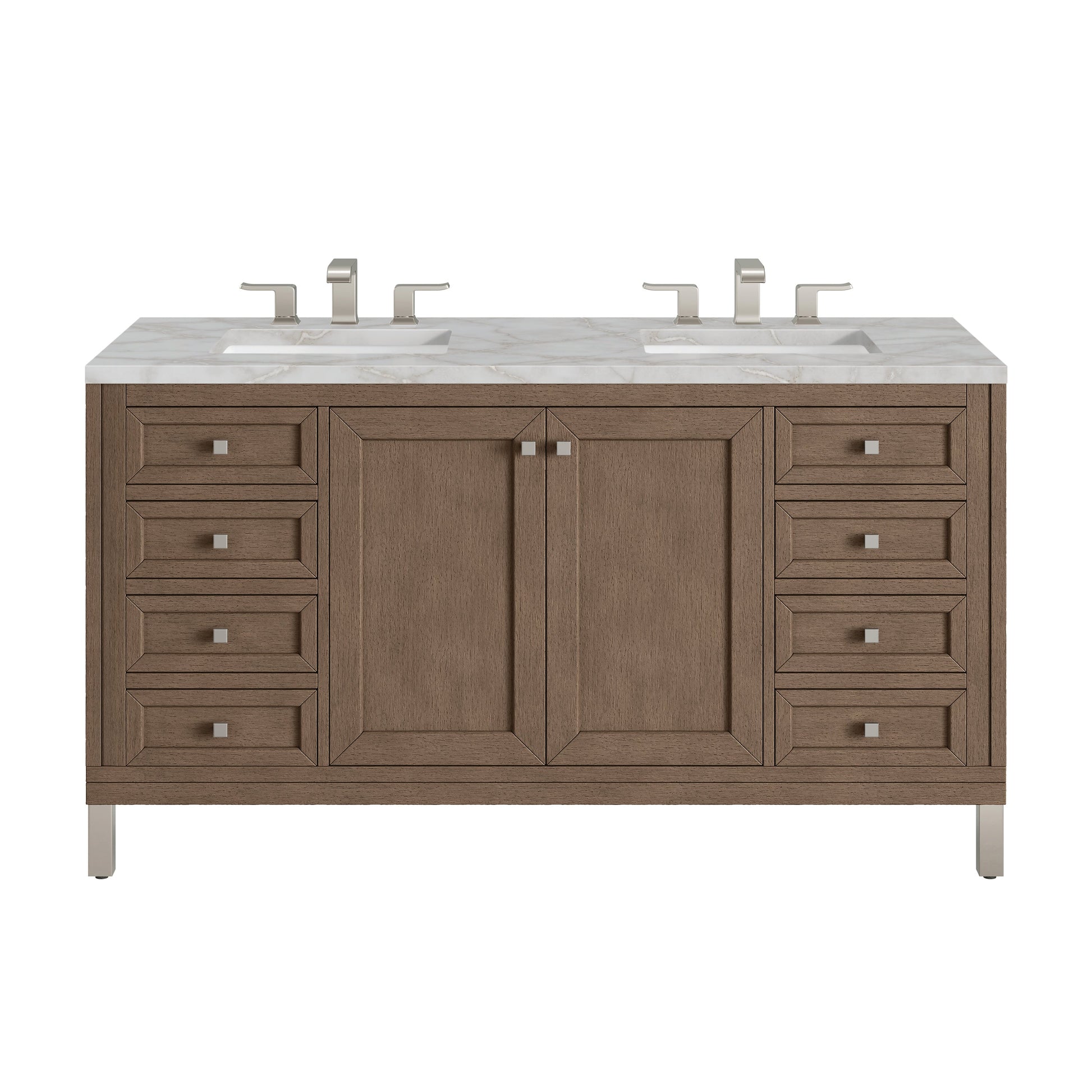 James Martin Vanities Chicago 60" Whitewashed Walnut Double Vanity With 3 cm Victorian Silver Quartz Top