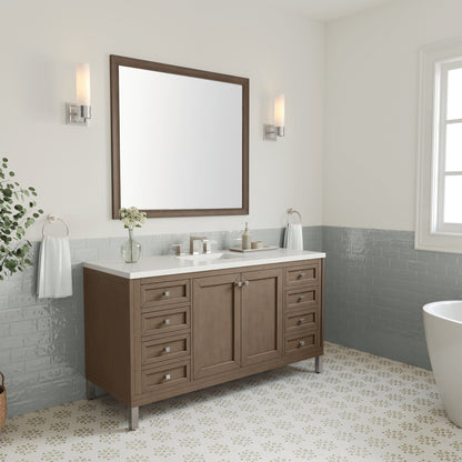 James Martin Vanities Chicago 60" Whitewashed Walnut Single Vanity With 3 cm Lime Delight Quartz Top