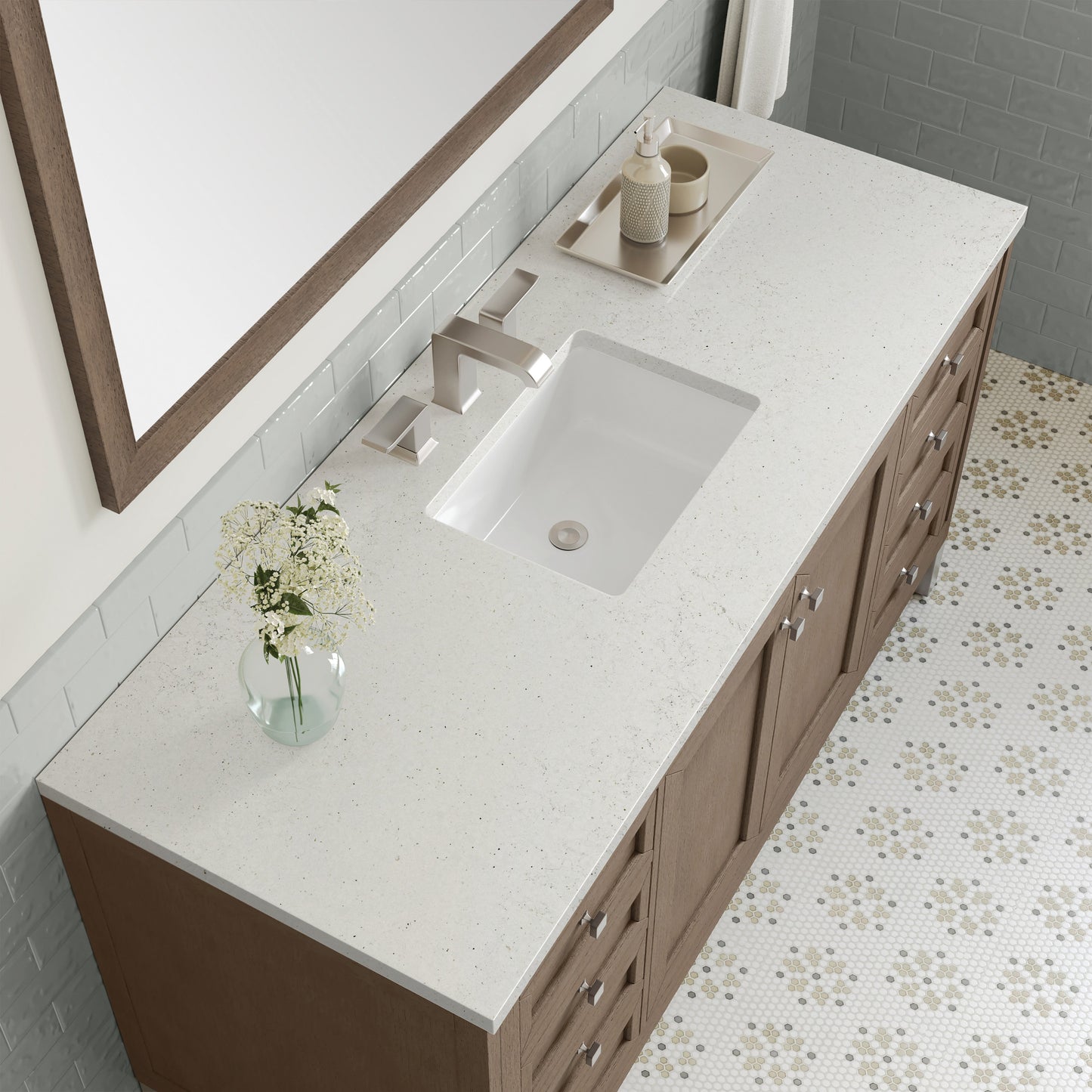 James Martin Vanities Chicago 60" Whitewashed Walnut Single Vanity With 3 cm Lime Delight Quartz Top