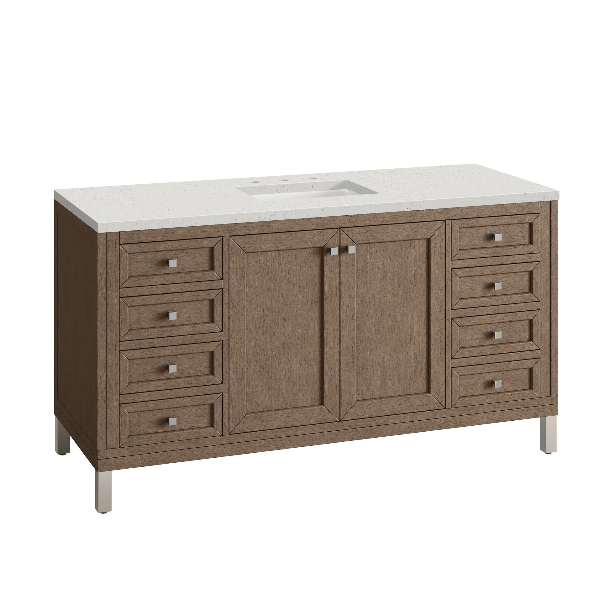 James Martin Vanities Chicago 60" Whitewashed Walnut Single Vanity With 3 cm Lime Delight Quartz Top