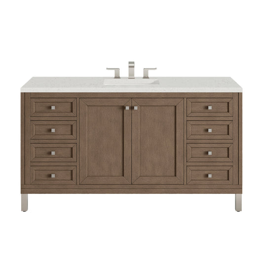 James Martin Vanities Chicago 60" Whitewashed Walnut Single Vanity With 3 cm Lime Delight Quartz Top