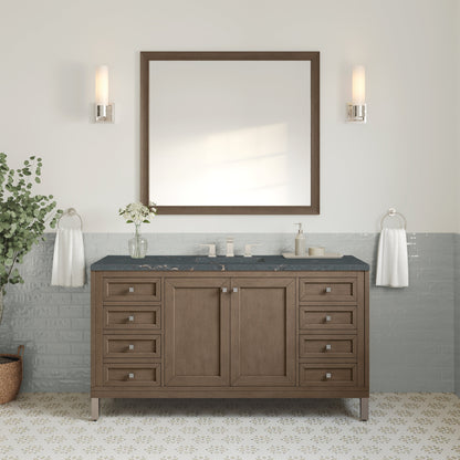 James Martin Vanities Chicago 60" Whitewashed Walnut Single Vanity With 3 cm Parisien Bleu Quartz Top