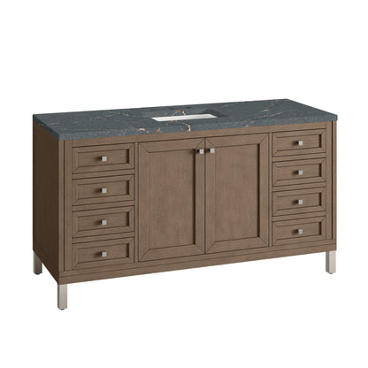 James Martin Vanities Chicago 60" Whitewashed Walnut Single Vanity With 3 cm Parisien Bleu Quartz Top