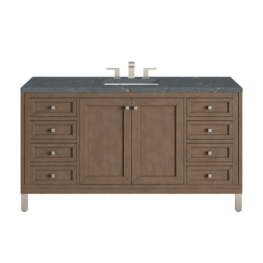 James Martin Vanities Chicago 60" Whitewashed Walnut Single Vanity With 3 cm Parisien Bleu Quartz Top