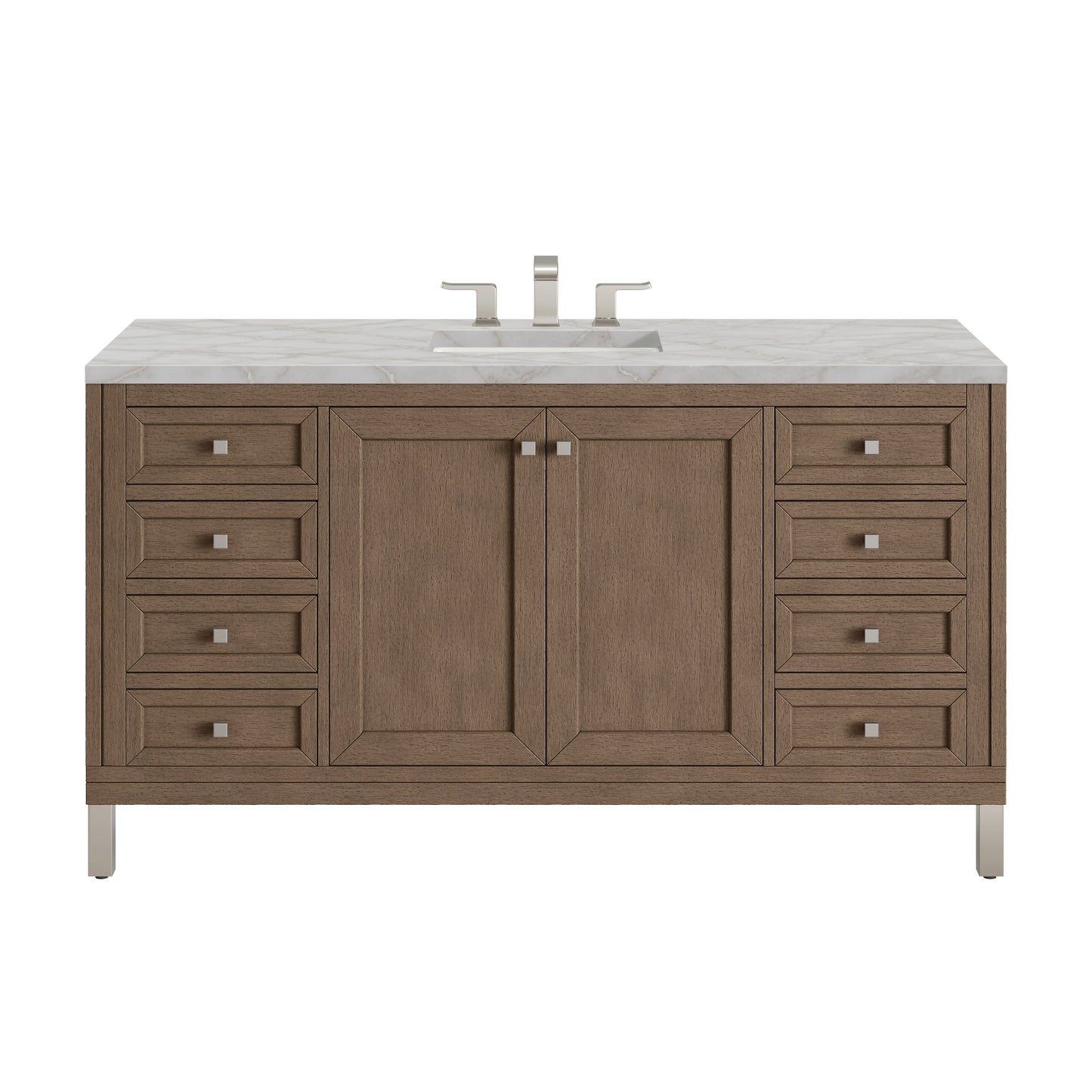 James Martin Vanities Chicago 60" Whitewashed Walnut Single Vanity With 3 cm Victorian Silver Quartz Top