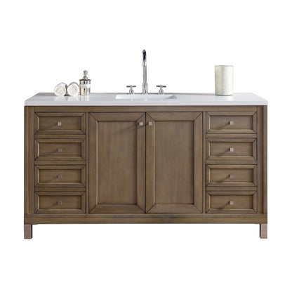 James Martin Vanities Chicago 60" Whitewashed Walnut Single Vanity With 3cm White Zeus Quartz Top