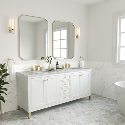 James Martin Vanities Chicago 72" Glossy White Double Vanity With 3 cm Carrara Marble Top