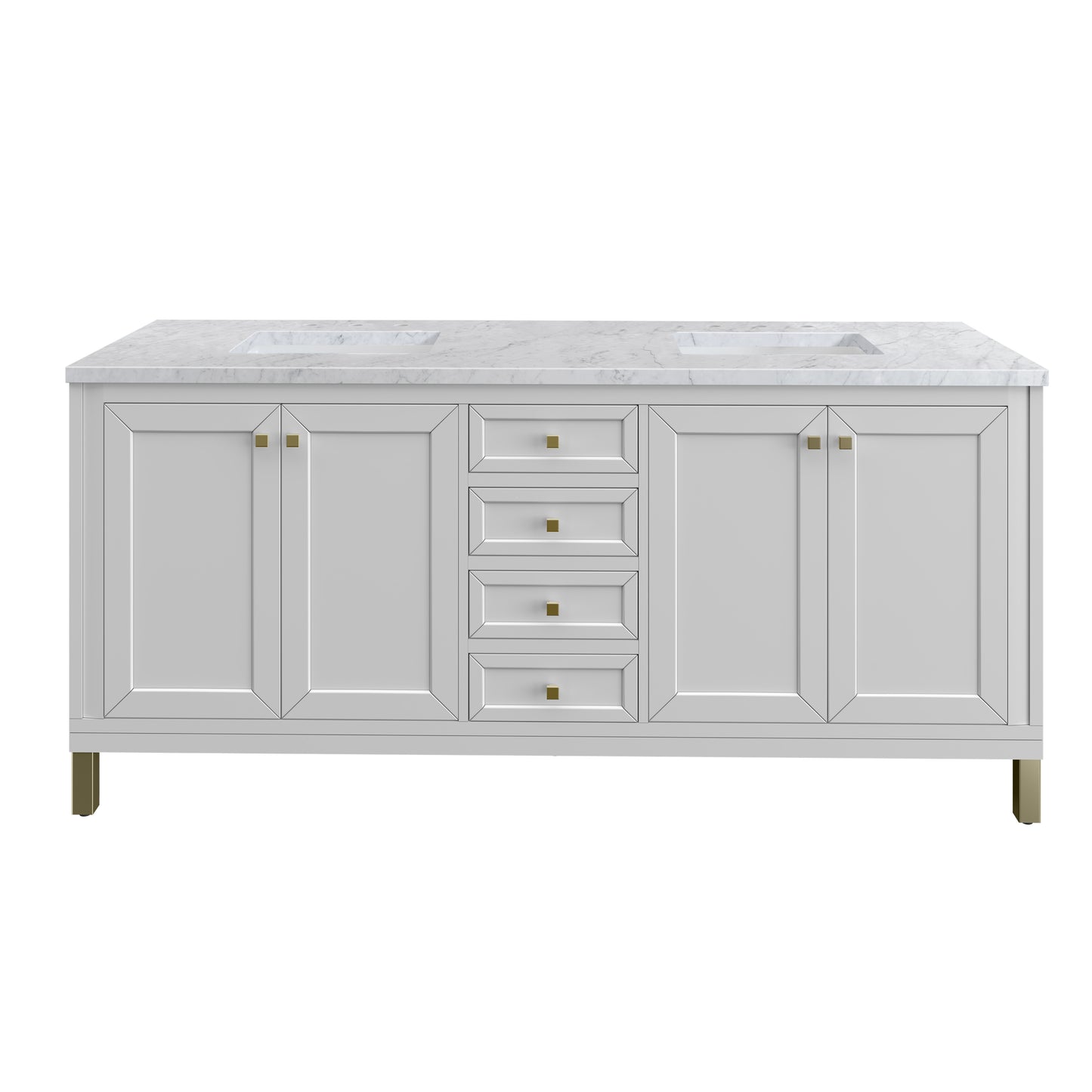 James Martin Vanities Chicago 72" Glossy White Double Vanity With 3 cm Carrara Marble Top