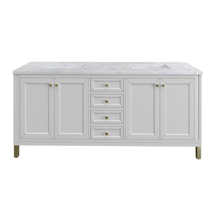 James Martin Vanities Chicago 72" Glossy White Double Vanity With 3 cm Carrara Marble Top