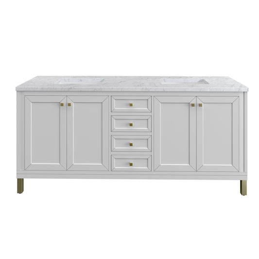 James Martin Vanities Chicago 72" Glossy White Double Vanity With 3 cm Carrara Marble Top