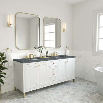 James Martin Vanities Chicago 72" Glossy White Double Vanity With 3 cm Parisien Bleu Silestone Top