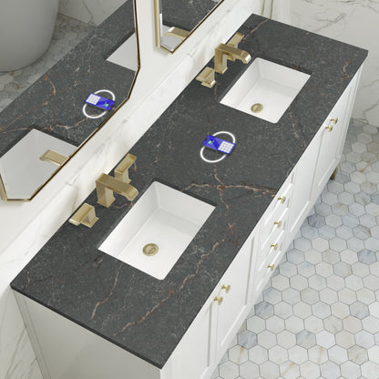 James Martin Vanities Chicago 72" Glossy White Double Vanity With 3 cm Parisien Bleu Silestone Top and FreePower Wireless Charger