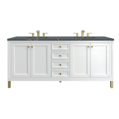 James Martin Vanities Chicago 72" Glossy White Double Vanity With 3 cm Parisien Bleu Silestone Top