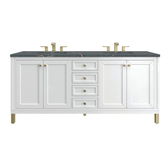 James Martin Vanities Chicago 72" Glossy White Double Vanity With 3 cm Parisien Bleu Silestone Top