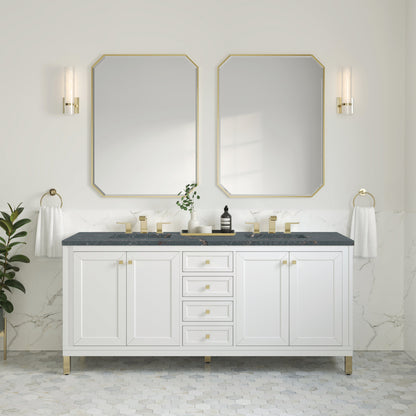 James Martin Vanities Chicago 72" Glossy White Double Vanity With 3 cm Parisien Bleu Top