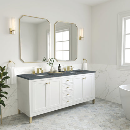 James Martin Vanities Chicago 72" Glossy White Double Vanity With 3 cm Parisien Bleu Top