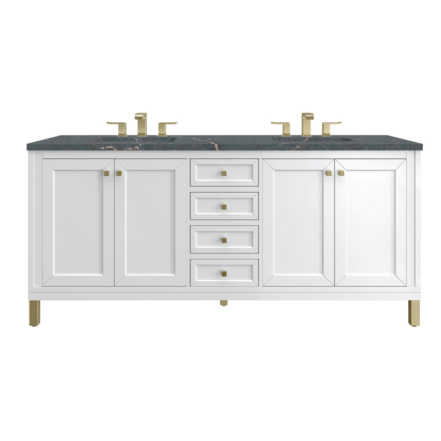 James Martin Vanities Chicago 72" Glossy White Double Vanity With 3 cm Parisien Bleu Top